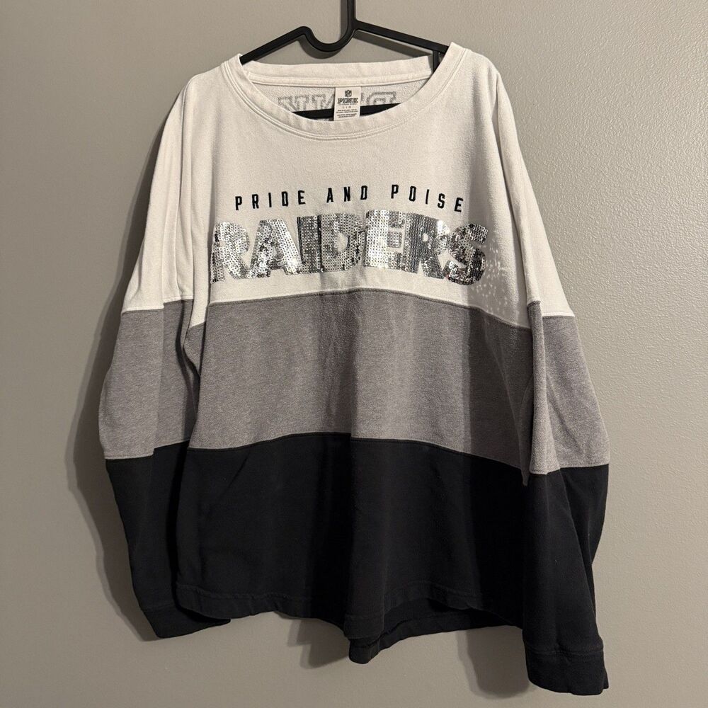 Victoria’s Secret Pink Las Vegas Raiders Women’s L Sweatshirt Sequin Bling